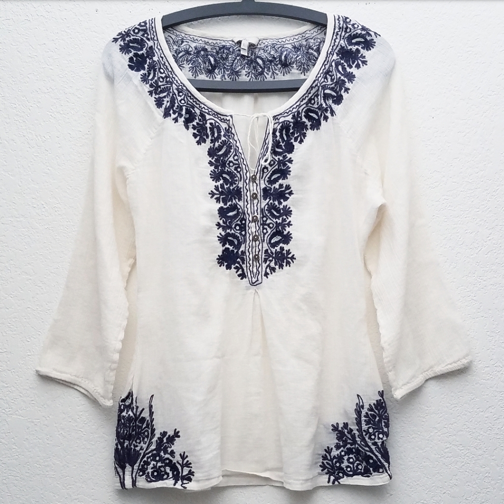 Anthropologie | Joie Cream Embroidered Top